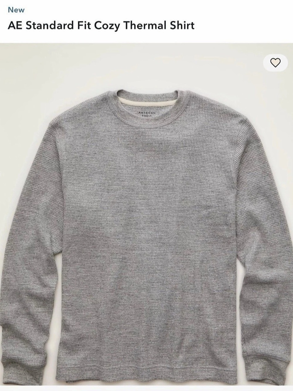 American Eagle AE Standard Fit Cozy Thermal Shirt Long Sleeve Thermal Gray XS Me
